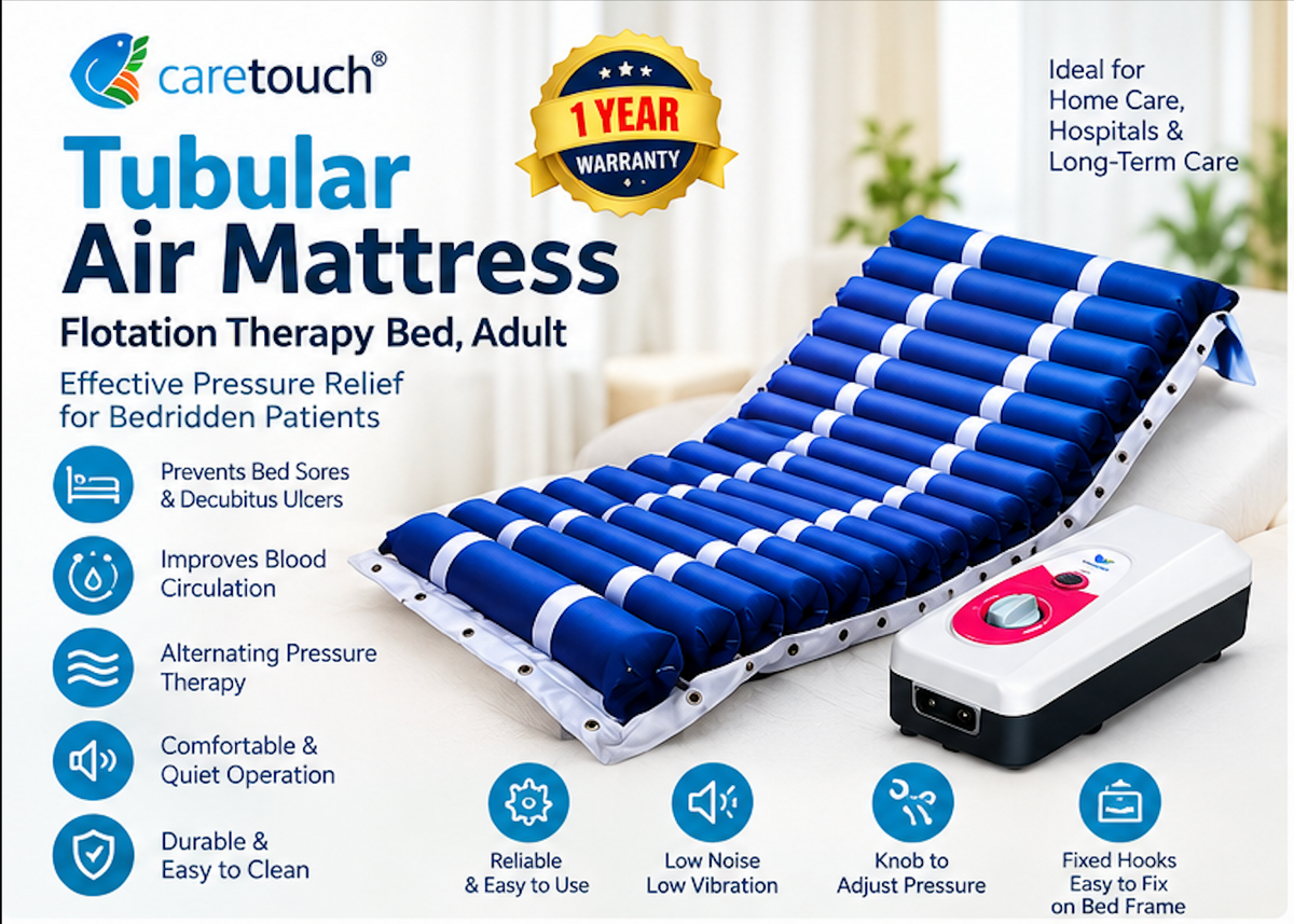Caretouch Tubular Air Mattress with Compressor Pump | Anti Bedsore Alternating Pressure Mattress for Adults | Hospital & Home Care