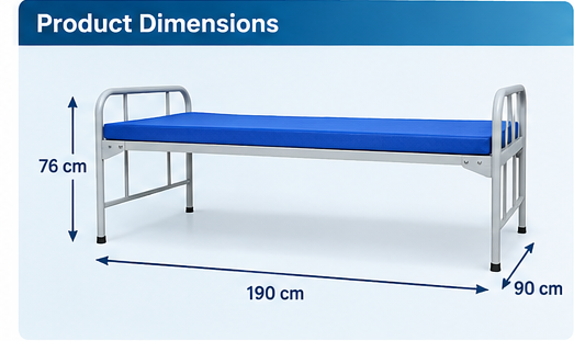 Hospital Single Bed with Blue Mattress | Metal Frame Patient Bed | Medical Hospital Cot for Clinics, Nursing Homes & Home Care