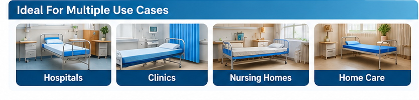 Hospital Single Bed with Blue Mattress | Metal Frame Patient Bed | Medical Hospital Cot for Clinics, Nursing Homes & Home Care