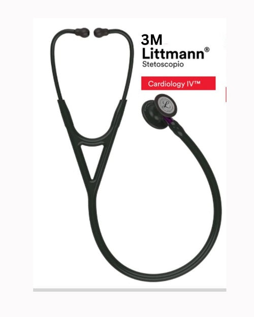 3M Littmann Cardiology IV Diagnostic Stethoscope, Black-Finish Chestpiece, Black Tube, Violet Stem and Black Headset, 27 inch, 6203