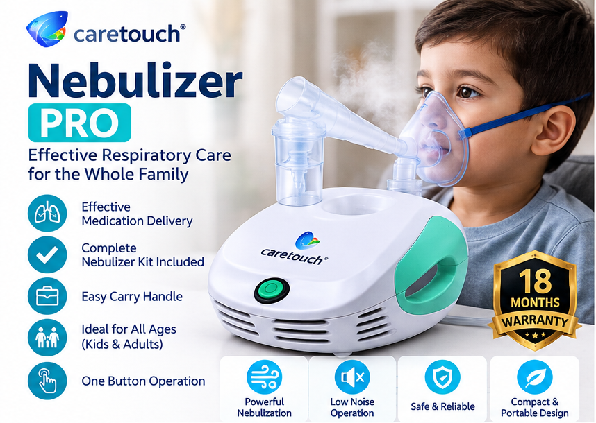 Caretouch Nebulizer Pro Compressor Nebulizer Machine with Adult & Child Mask | Portable Nebulizer for Kids and Adults | 18 Months Warranty