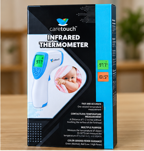 Caretouch Non-Contact Infrared Forehead Thermometer | Digital Temperature Gun for Adults & Babies | 1-Second Measurement