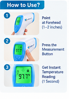 Caretouch Non-Contact Infrared Forehead Thermometer | Digital Temperature Gun for Adults & Babies | 1-Second Measurement