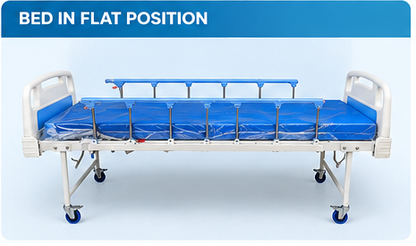 Manual Fowler Hospital Bed with Mattress | One Back Rest Foldable Semi Fowler Bed | Non-Electric Patient Bed with Side Rails & Wheels