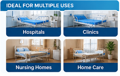 Manual Fowler Hospital Bed with Mattress | One Back Rest Foldable Semi Fowler Bed | Non-Electric Patient Bed with Side Rails & Wheels