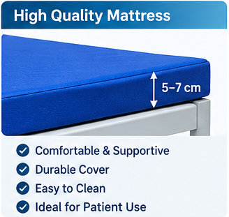 Hospital Single Bed with Blue Mattress | Metal Frame Patient Bed | Medical Hospital Cot for Clinics, Nursing Homes & Home Care